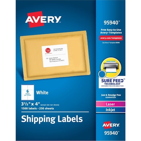 Avery Label, Shpng, 3.3X4, We, 1500 6PK AVE95940
